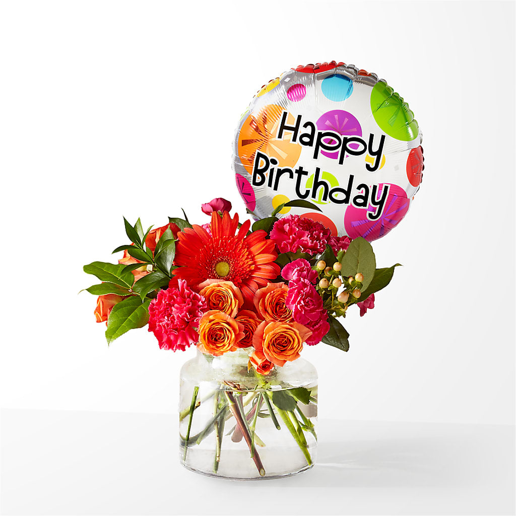Fiesta Bouquet with Birthday Balloon – Calumet Florist, Calumet City IL