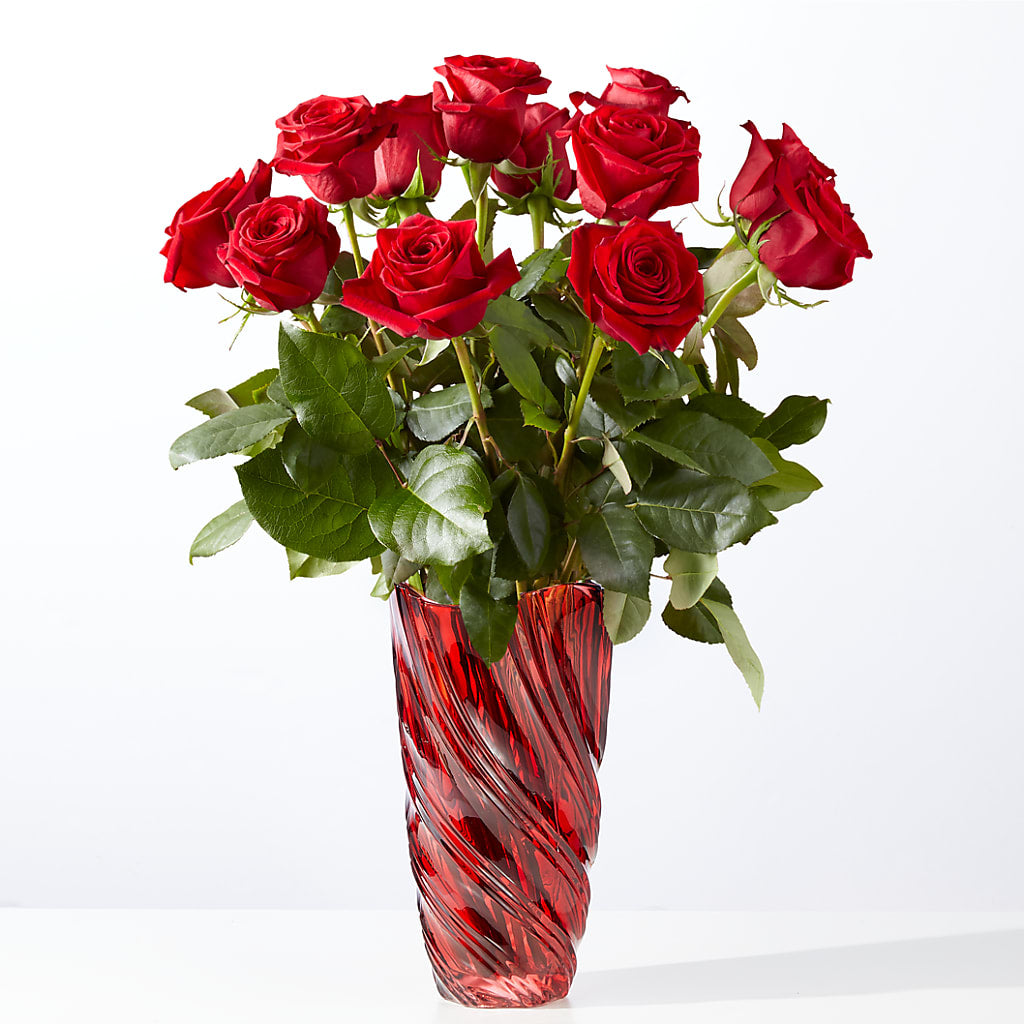 Classic Love Red Rose Bouquet with Luxe Swirl Vase – Calumet Florist, Calumet City IL