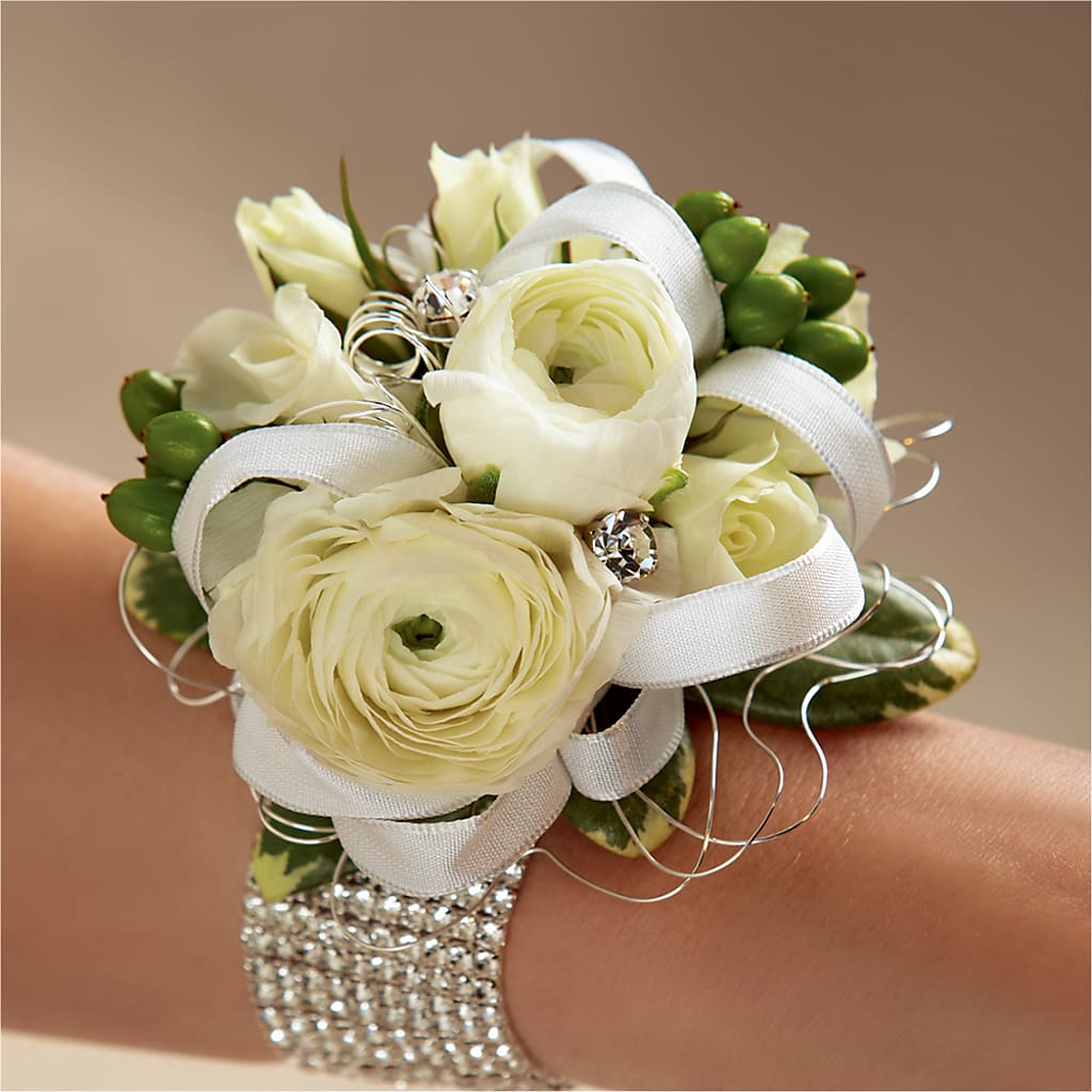 White Wedding Corsage – Calumet Florist, Calumet City IL