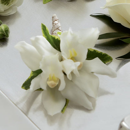 White Mini Cymbidium Boutonniere –  Calumet Florist, Calumet City IL